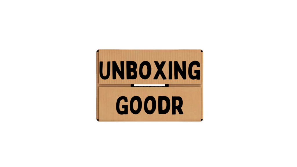 closed corrugated box with the words "unboxing goodr" written across the top
