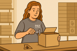A quality control expert inspecting a package in a U.S. facility, a key advantage in the China vs. U.S. packaging production comparison.